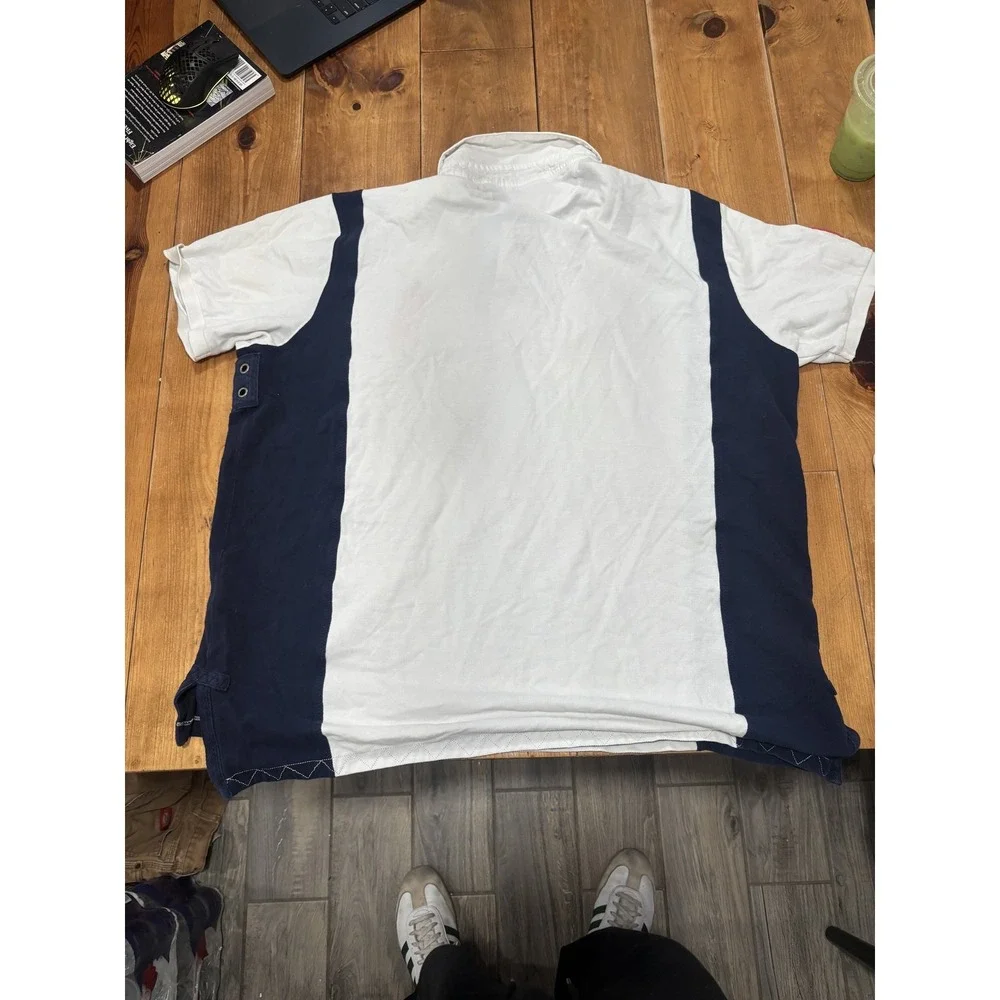 Polo Ralph Lauren Men's XXL Custom Fit Big Pony Colorblock Polo Shirt White Blue